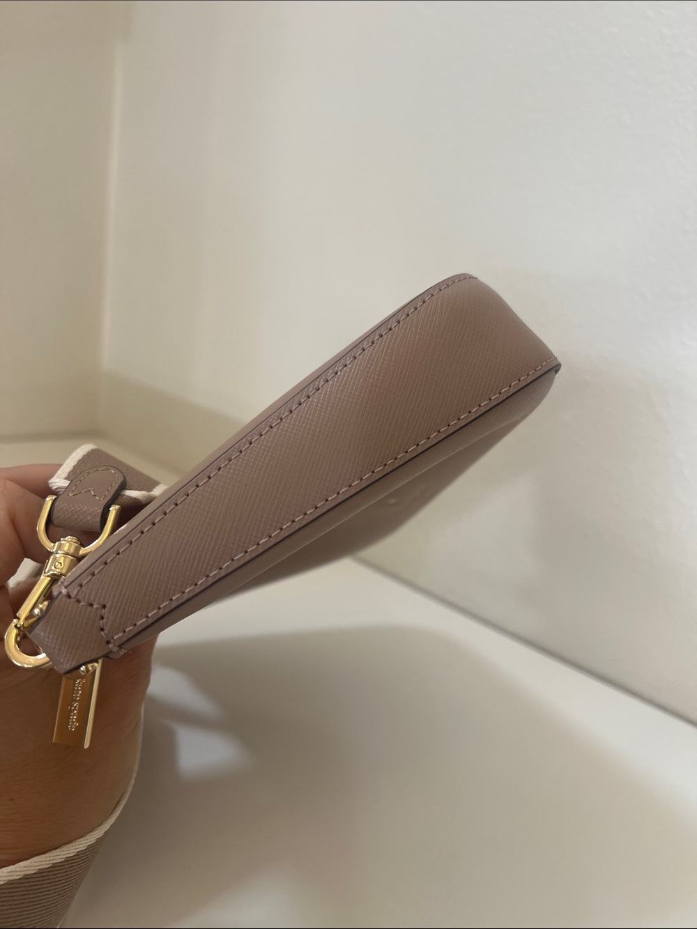 Kate Spade Taupe Pebbled Leather Crossbody with Striped Strap - Picture 7 of 7